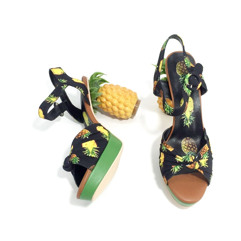 Marion Novelty Heel Fruit Print Platform Sandals newgew