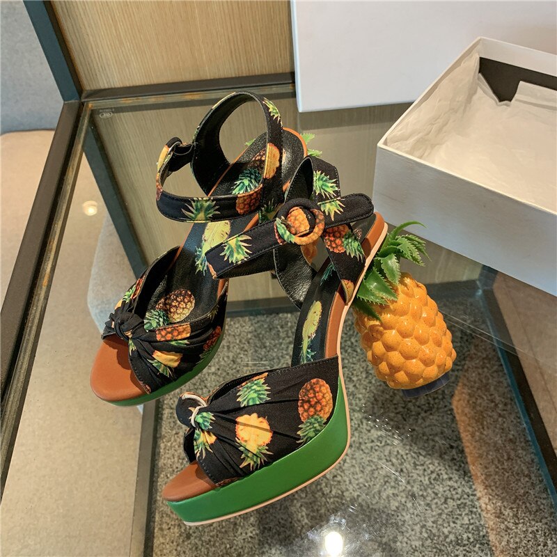 Marion Novelty Heel Fruit Print Platform Sandals newgew