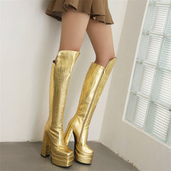 Ginny Platform Gold Knee High Boots Newgew