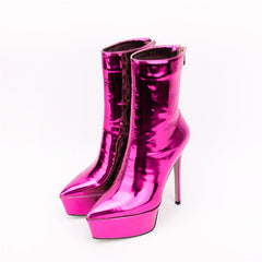 Harlow Stiletto Pink Metallic Boots Newgew