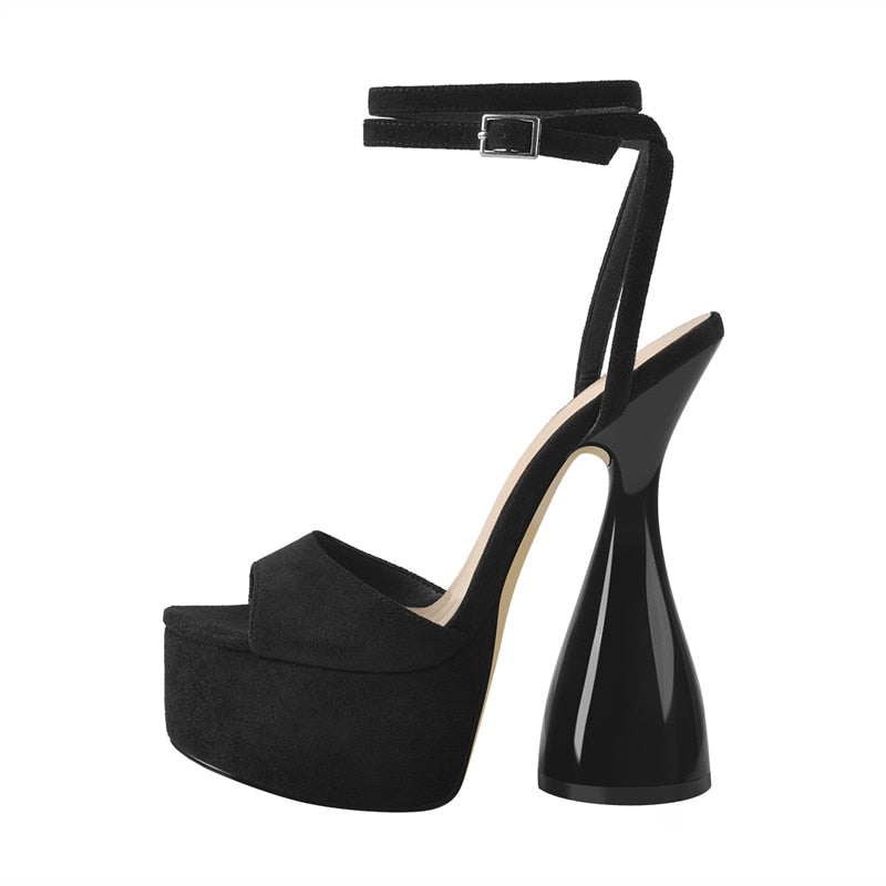 Black Flock Ankle Sandals Newgew