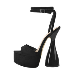 Black Flock Ankle Sandals Newgew