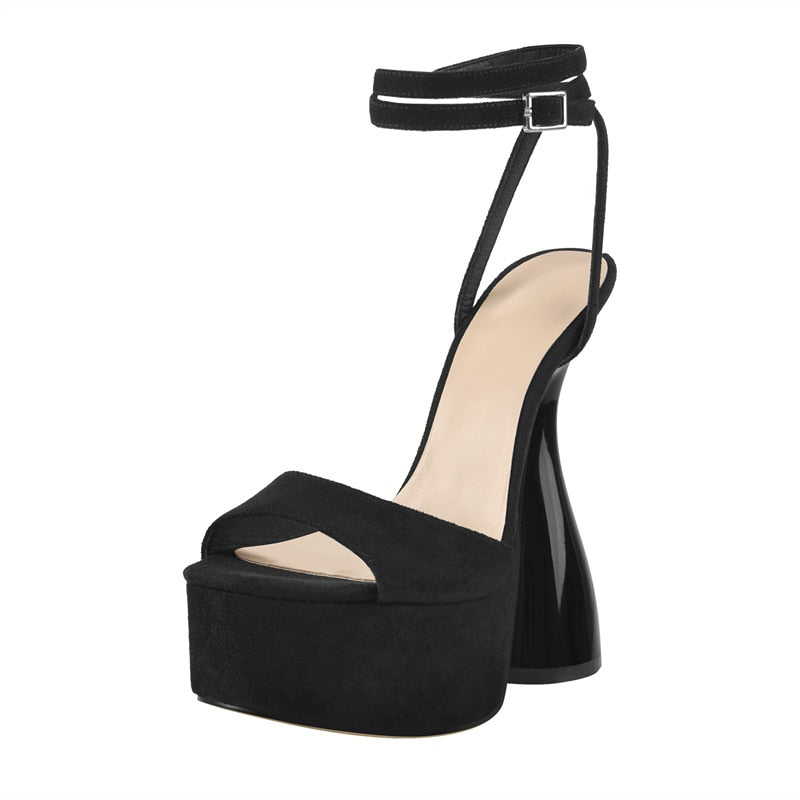 Black Flock Ankle Sandals Newgew