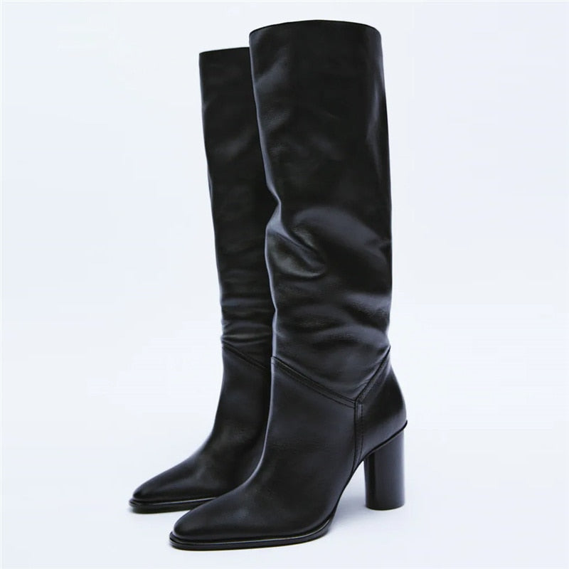 Knee High Boots Leather High Heels Newgew