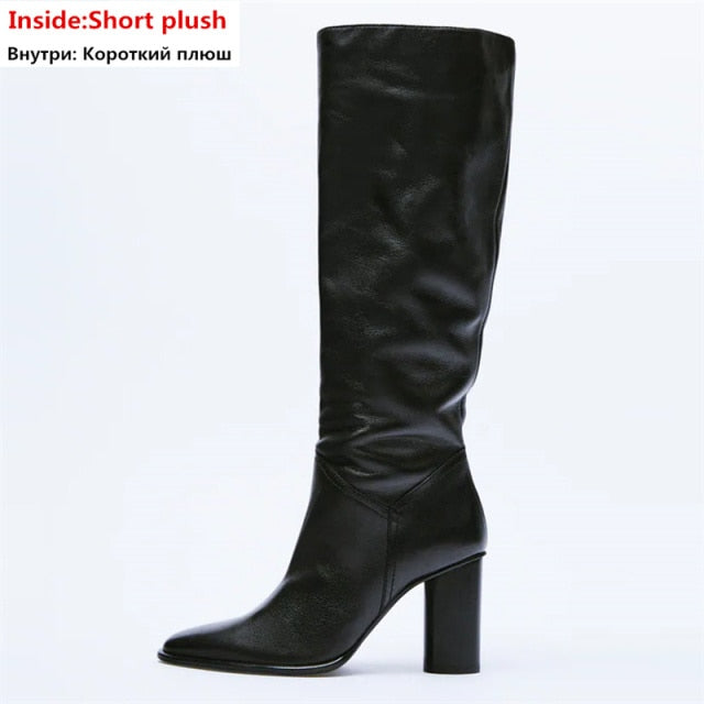 Knee High Boots Leather High Heels Newgew