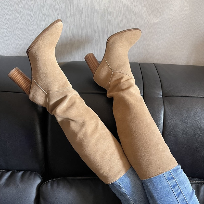 Knee High Boots Leather High Heels Newgew