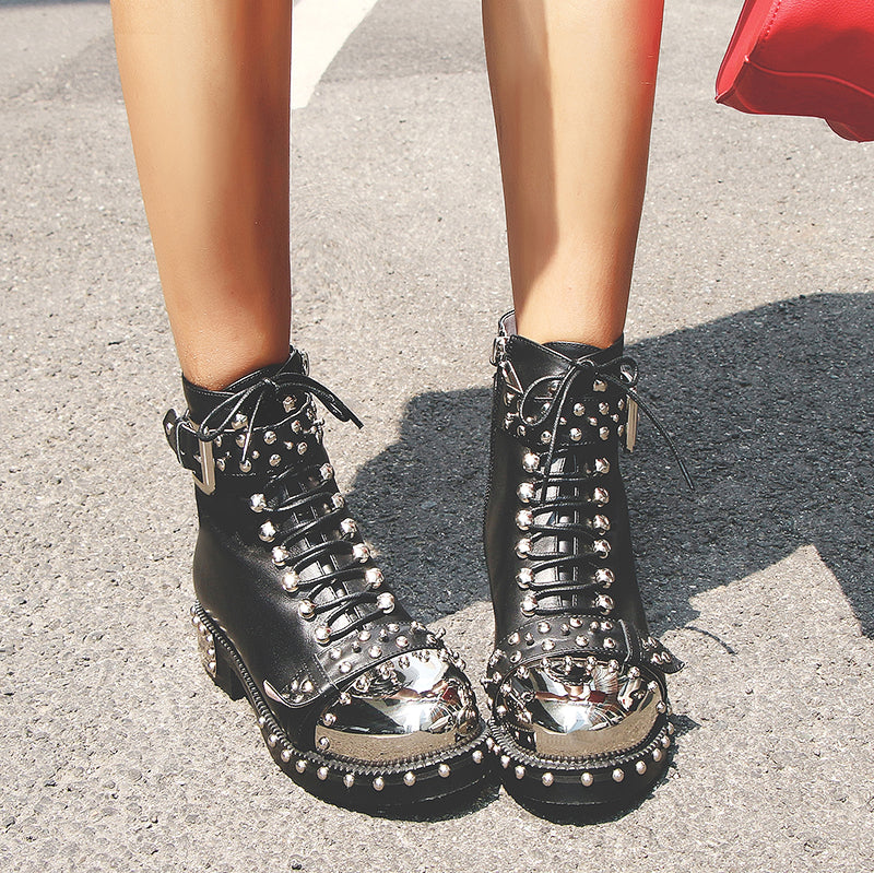 Nia Rivet Studded Combat Boots Newgew