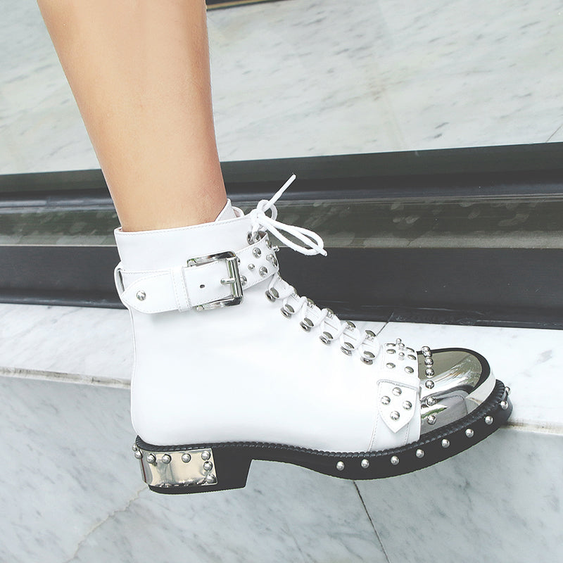 Nia Rivet Studded Combat Boots Newgew