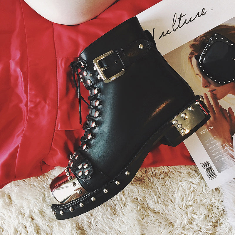 Nia Rivet Studded Combat Boots Newgew