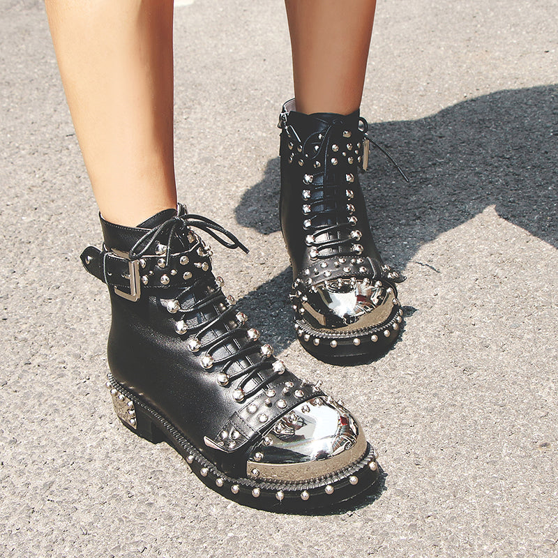 Nia Rivet Studded Combat Boots Newgew