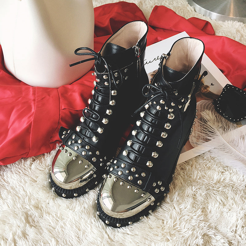 Nia Rivet Studded Combat Boots Newgew