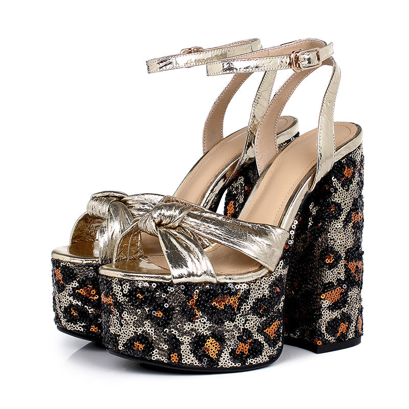 Iris Sequin Gold Platform Heels Newgew