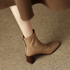 Naya Square Toe Heeled Boots Nude Newgew