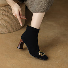 Isley Suede Black Square Toe Ankle Boots Newgew