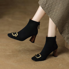 Isley Suede Black Square Toe Ankle Boots Newgew