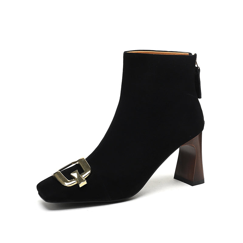 Isley Suede Black Square Toe Ankle Boots Newgew