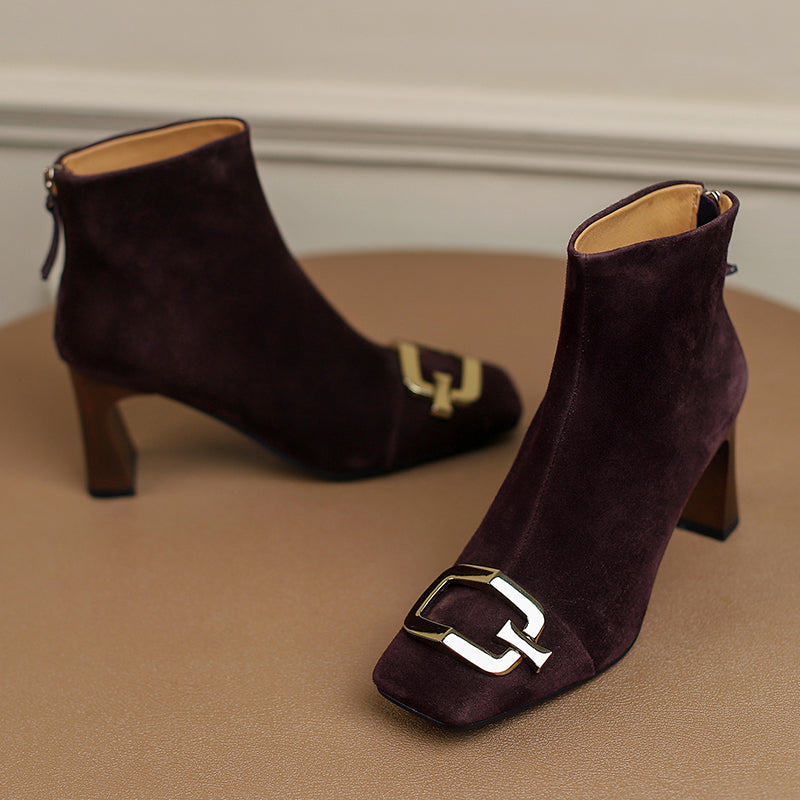 Isley Suede Brown Square Toe Ankle Boots Newgew