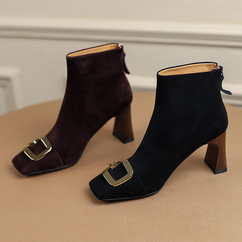 Isley Suede Black Square Toe Ankle Boots Newgew