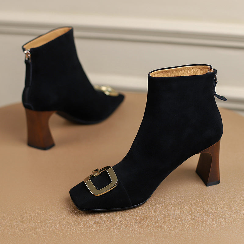 Isley Suede Black Square Toe Ankle Boots Newgew