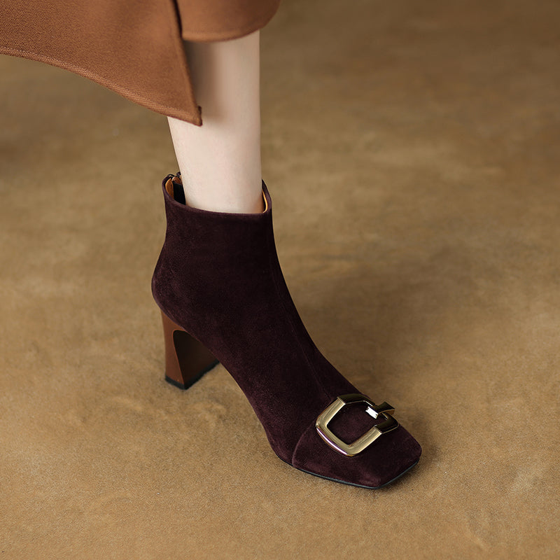 Isley Suede Brown Square Toe Ankle Boots Newgew