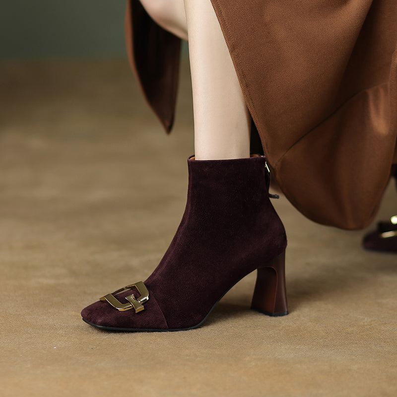 Isley Suede Brown Square Toe Ankle Boots Newgew