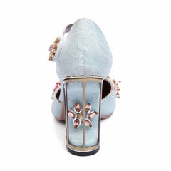 Vintage Handmade Mary Jane Pumps Heels with Rhinestone Decoration Newgew