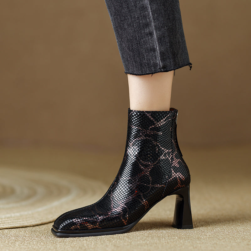 Hafsa Snakeskin Square Toe Ankle Boots Newgew