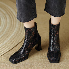 Hafsa Snakeskin Square Toe Ankle Boots Newgew