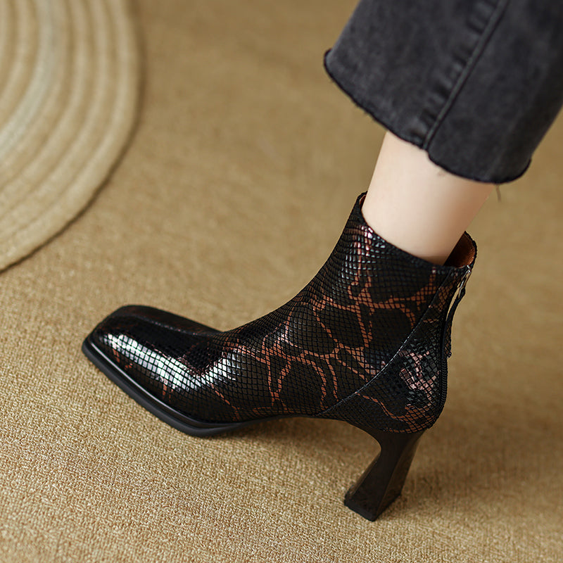 Hafsa Snakeskin Square Toe Ankle Boots Newgew