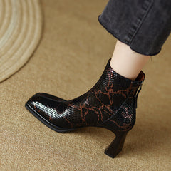 Hafsa Snakeskin Square Toe Ankle Boots Newgew