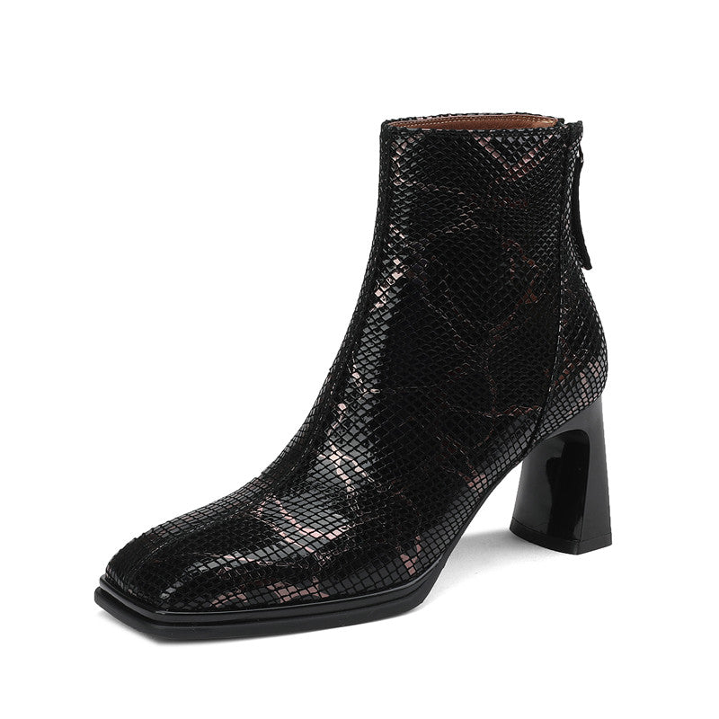 Hafsa Snakeskin Square Toe Ankle Boots Newgew