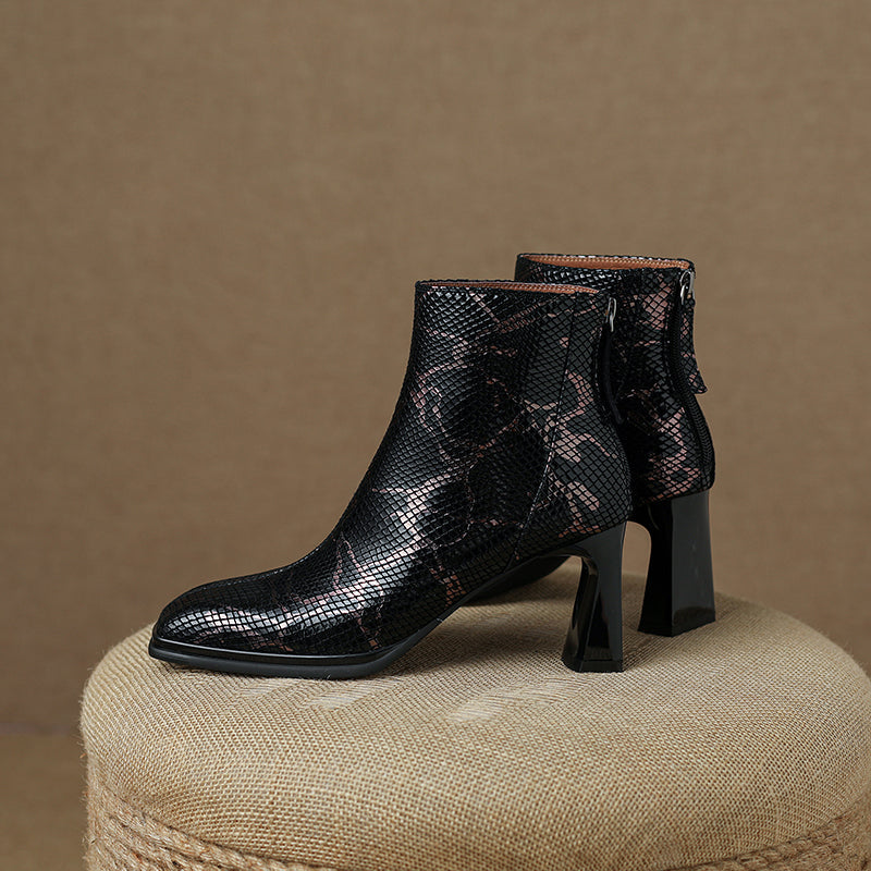 Hafsa Snakeskin Square Toe Ankle Boots Newgew