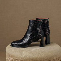 Hafsa Snakeskin Square Toe Ankle Boots Newgew