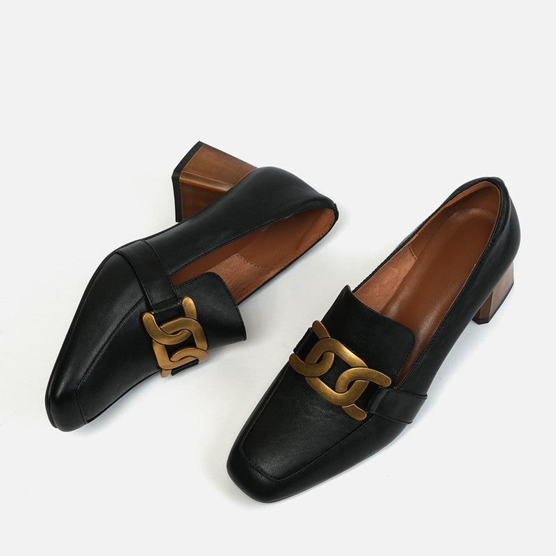 Ivie Black Square Toe Loafer Heels newgew