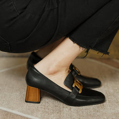 Ivie Black Square Toe Loafer Heels newgew