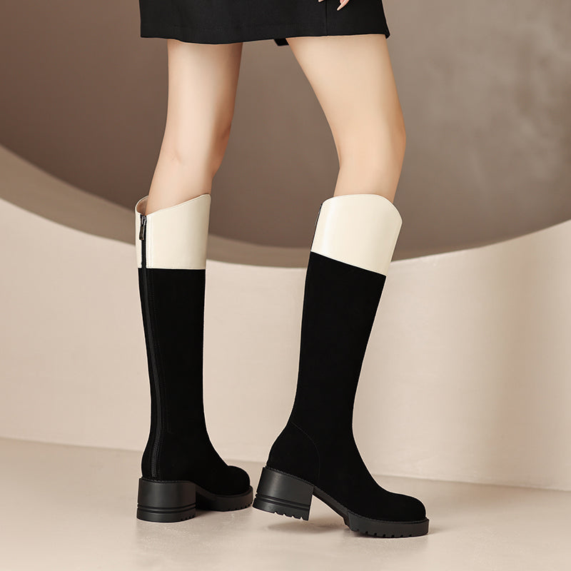 Halo Black Patchwork Knee High Boots Newgew