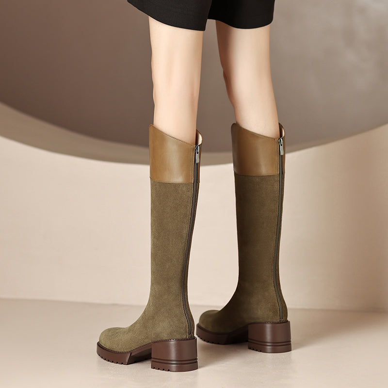 Halo Green Patchwork Knee High Boots Newgew