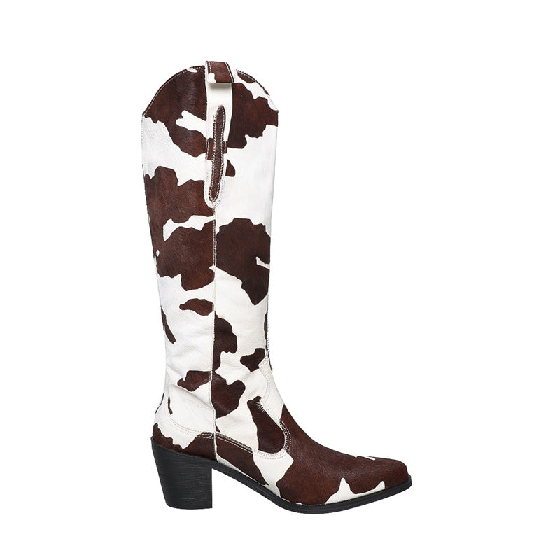 Huda Brown Cow Print Cowgirl Boots Newgew