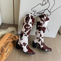 Huda Brown Cow Print Cowgirl Boots Newgew