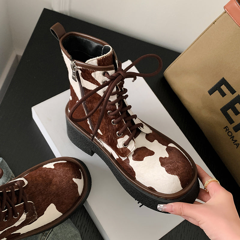 Nila Brown Cow Print Boots Newgew