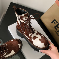 Nila Brown Cow Print Boots Newgew