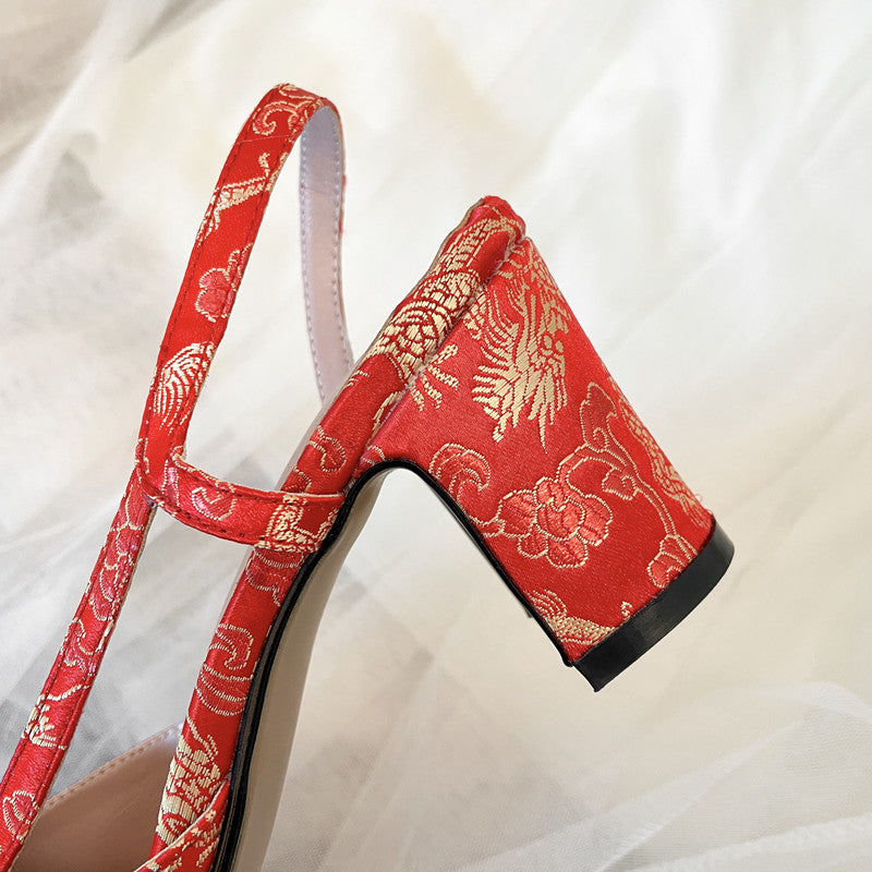 Carmella Dragon Embroidery Slingback Heels Newgew