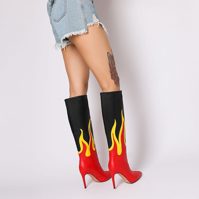 Emily Fire Print High Heel Knee Boots NEW GEW