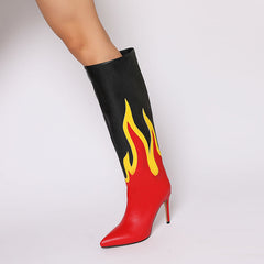 Emily Fire Print High Heel Knee Boots NEW GEW