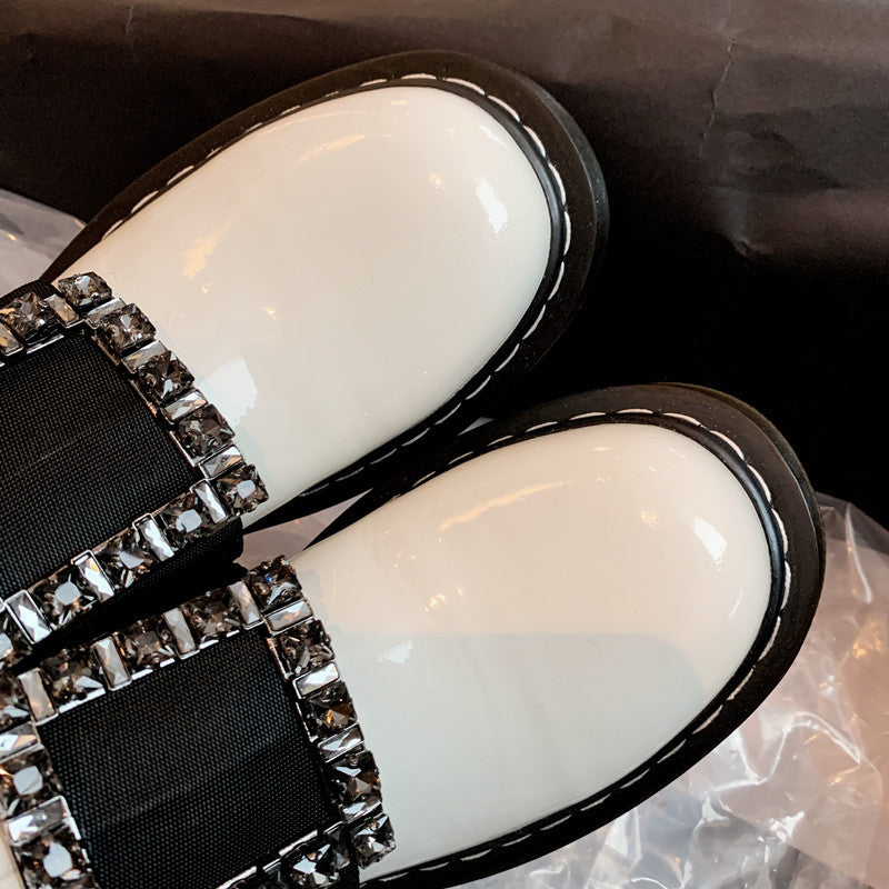 Ely White Flat Rhinestone Ankle Boots NEW GEW