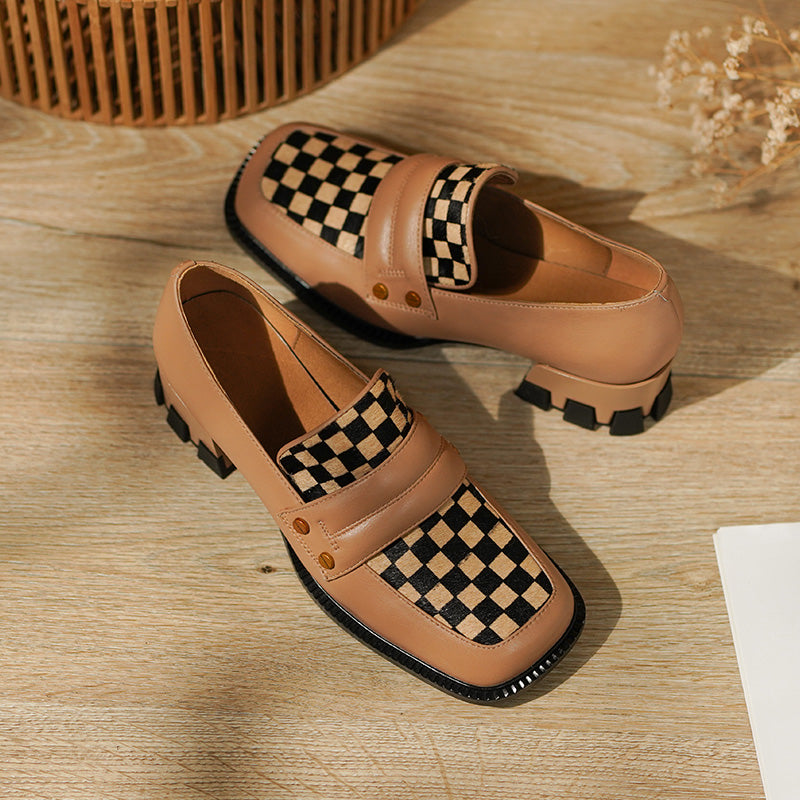 Cassie Checkerboard Loafers Style Heels Newgew