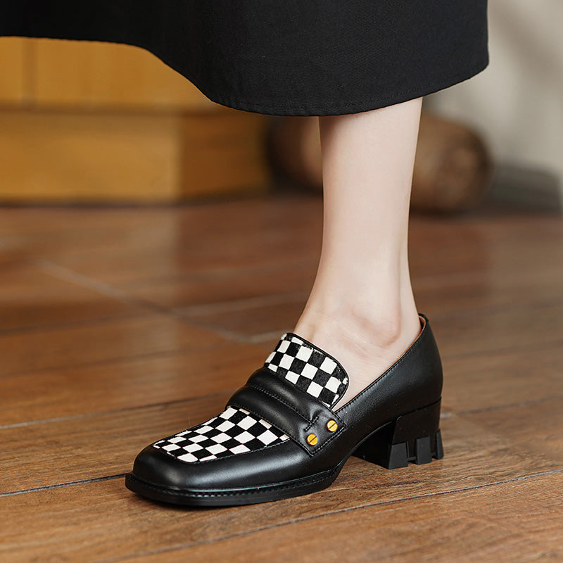 Cassie Checkerboard Loafers Style Heels Newgew