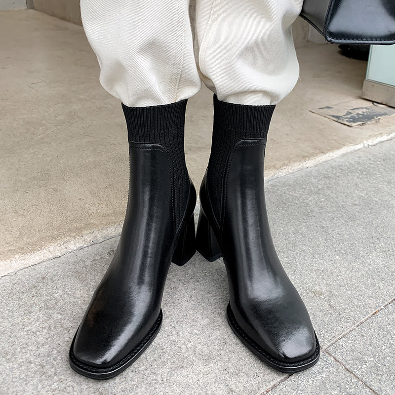 Cassandra Slip on Heeled Sock Ankle Boots Newgew