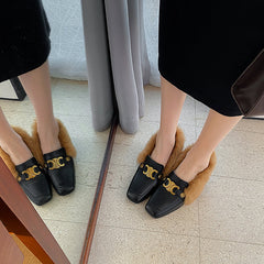 Zofia Genuine Leather Chunky Heel Loafers with Fur Newgew