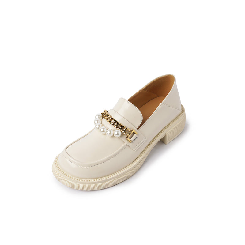 Eliana Genuine Leather Loafers with Chain and Pearl NEW GEW